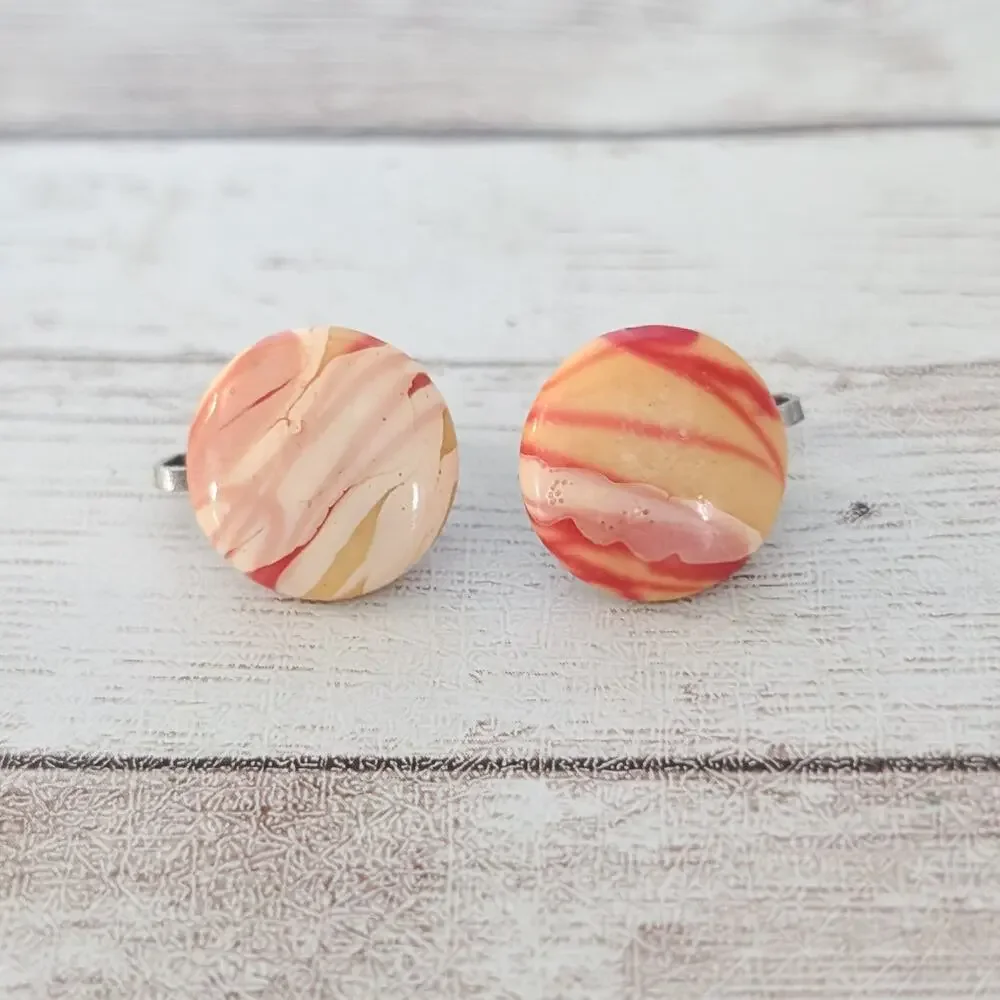 Vintage Clip On Earrings Red & Cream Marbled